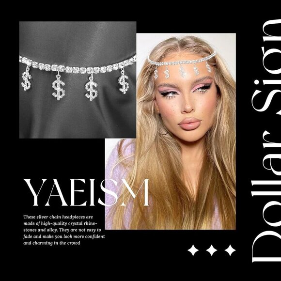Silver Rhinestone Headpiece Dollar Sign Hair Chain Party Prom Jewelry main image 4